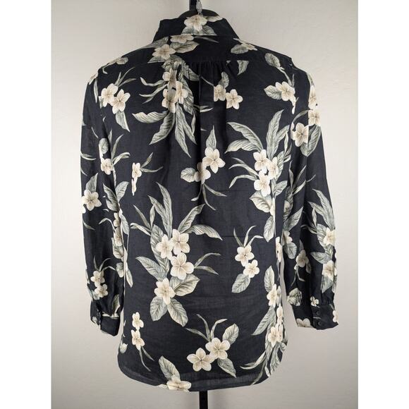 Lands' End Large 14/16 black floral linen long sleeve oversized shirt - Picture 3 of 8